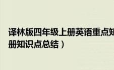 译林版四年级上册英语重点知识归纳（译林版四年级英语上册知识点总结）